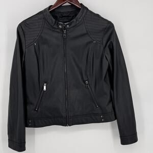 Miss London Jacket Womens XL Black Faux Leather Moto Zipper Pockets Motorcycle